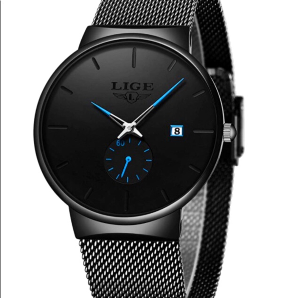 LIGE Mens Waterproof Stainless Steel Watch